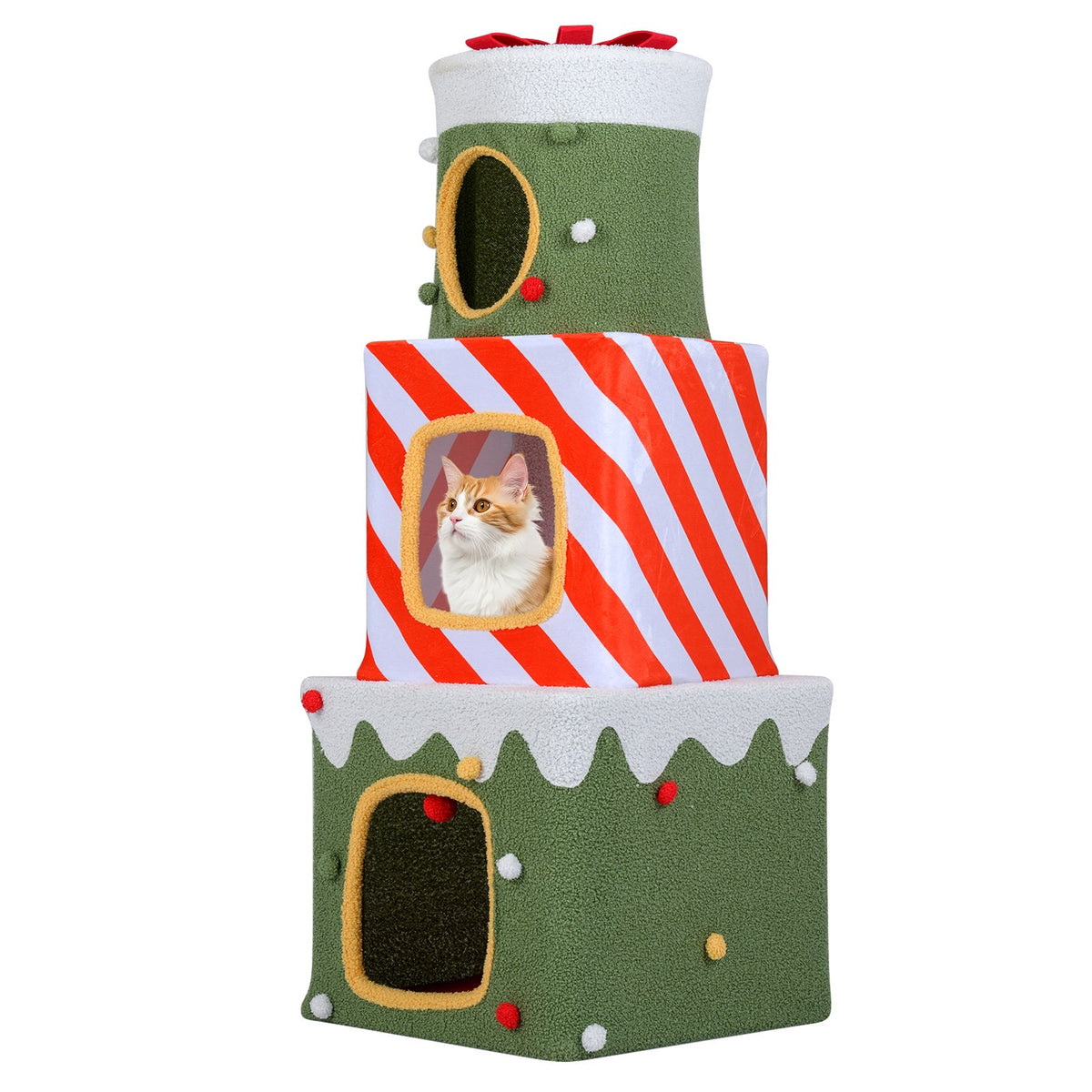 Christmas Cat Tree for Indoor Cats 47 inches Cute Cat Climbing Furniture with 3 Condos-Green view 4
