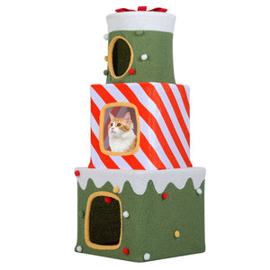Christmas Cat Tree for Indoor Cats 47 inches Cute Cat Climbing Furniture with 3 Condos-Green view 4