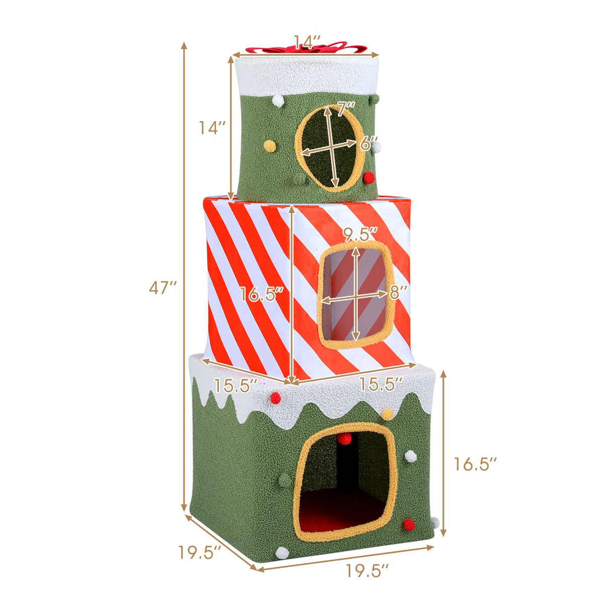 Christmas Cat Tree for Indoor Cats 47 inches Cute Cat Climbing Furniture with 3 Condos-Green view 5