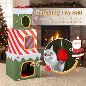 Christmas Cat Tree for Indoor Cats 47 inches Cute Cat Climbing Furniture with 3 Condos-Green view 8