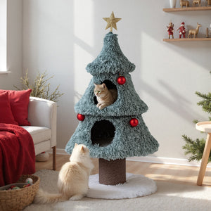 Christmas Cat Tree for Indoor Cats 48.5 inch Cute Cat Tower with 2 Large Condos Scratching Post-Green view 5