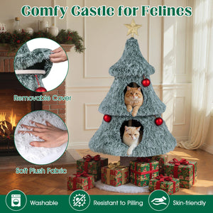 Christmas Cat Tree for Indoor Cats 48.5 inch Cute Cat Tower with 2 Large Condos Scratching Post-Green view 9