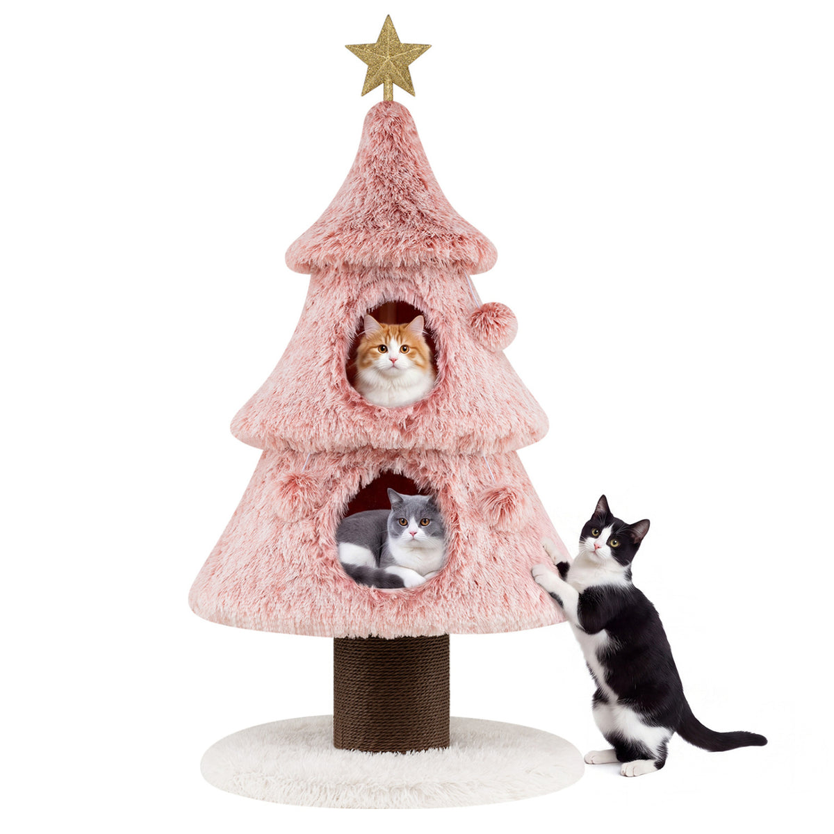 Christmas Cat Tree for Indoor Cats 48.5 inch Cute Cat Tower with 2 Large Condos Scratching Post-Pink