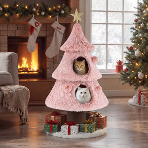 Christmas Cat Tree for Indoor Cats 48.5 inch Cute Cat Tower with 2 Large Condos Scratching Post-Pink view 2