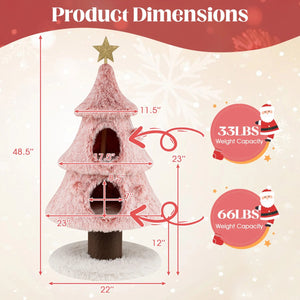 Christmas Cat Tree for Indoor Cats 48.5 inch Cute Cat Tower with 2 Large Condos Scratching Post-Pink view 4