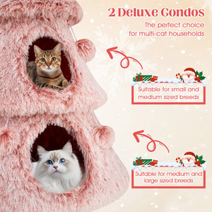 Christmas Cat Tree for Indoor Cats 48.5 inch Cute Cat Tower with 2 Large Condos Scratching Post-Pink view 7
