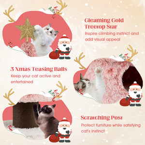Christmas Cat Tree for Indoor Cats 48.5 inch Cute Cat Tower with 2 Large Condos Scratching Post-Pink view 8