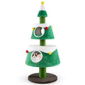 Christmas Cat Tree for Indoor Cats Cute Holiday Cat Tower with 2 Condos-Green view 4