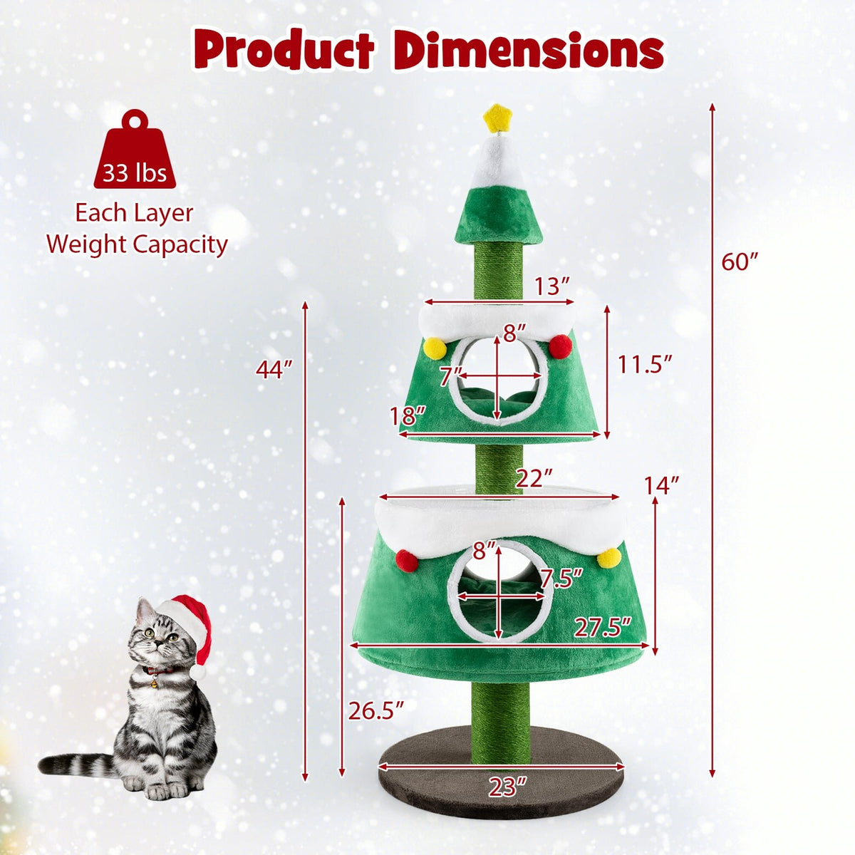 Christmas Cat Tree for Indoor Cats Cute Holiday Cat Tower with 2 Condos-Green view 5