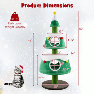 Christmas Cat Tree for Indoor Cats Cute Holiday Cat Tower with 2 Condos-Green view 5
