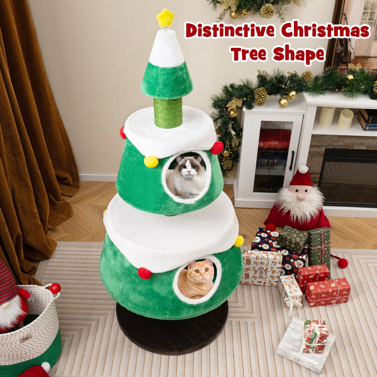 Christmas Cat Tree for Indoor Cats Cute Holiday Cat Tower with 2 Condos-Green view 6