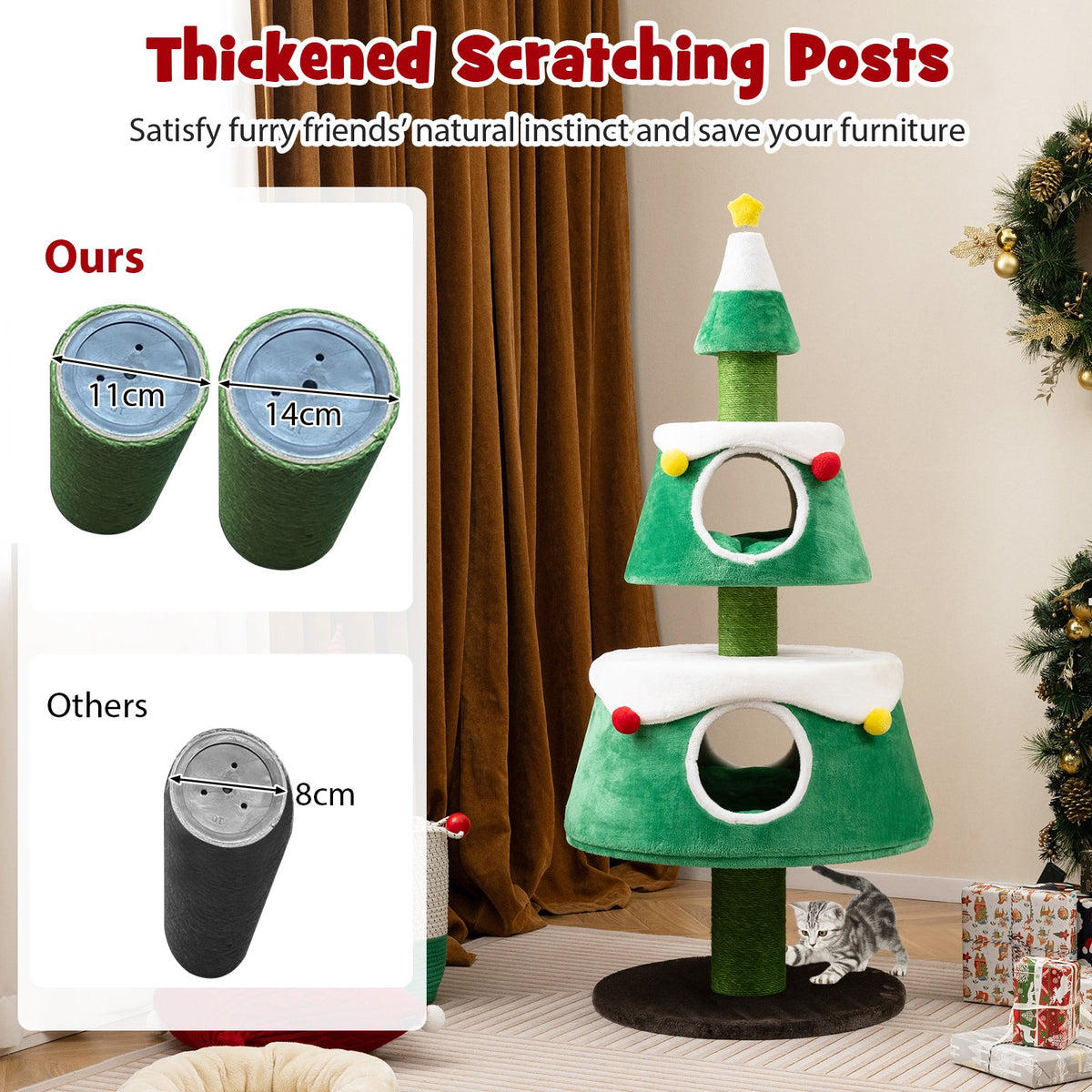 Christmas Cat Tree for Indoor Cats Cute Holiday Cat Tower with 2 Condos-Green view 8