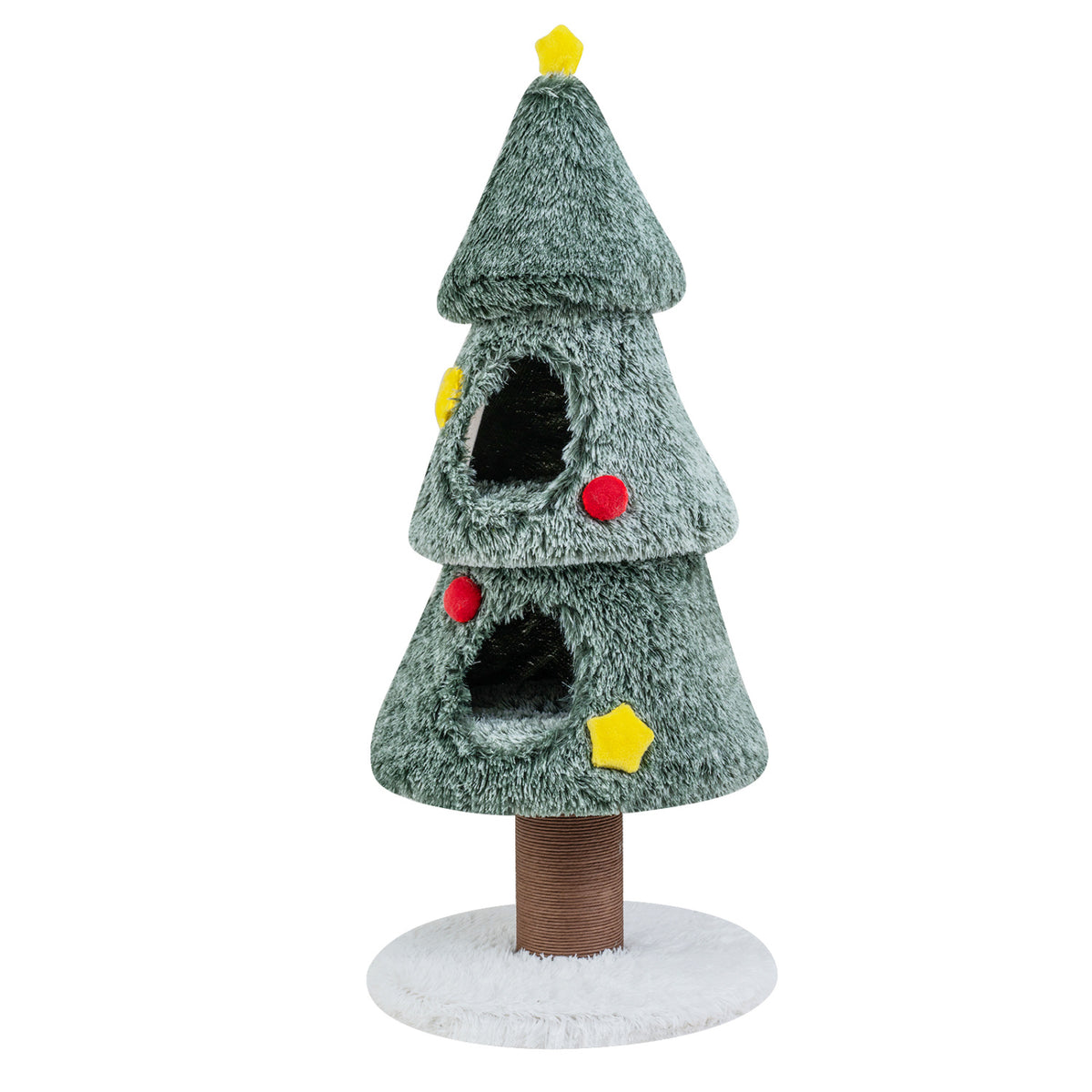 Christmas Cat Tree with 2 Condos Scratching Post and Decorative Stars-Green view 4