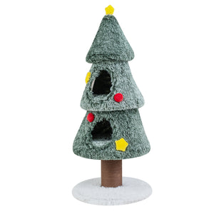 Christmas Cat Tree with 2 Condos Scratching Post and Decorative Stars-Green view 4