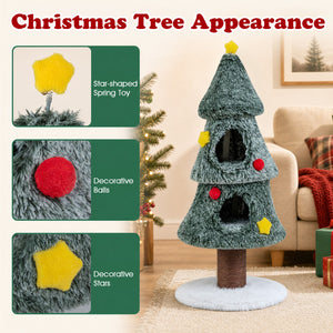 Christmas Cat Tree with 2 Condos Scratching Post and Decorative Stars-Green view 7