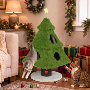 Christmas Cat Tree with Scratching Post and Dangling Balls for Indoor Cats-Green view 3