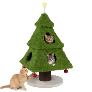 Christmas Cat Tree with Scratching Post and Dangling Balls for Indoor Cats-Green view 4