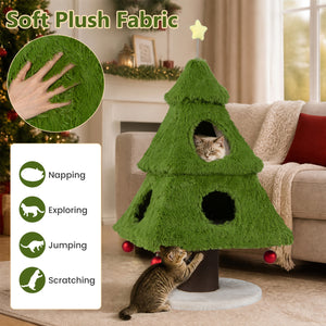 Christmas Cat Tree with Scratching Post and Dangling Balls for Indoor Cats-Green view 6