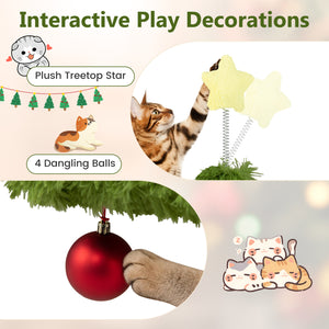 Christmas Cat Tree with Scratching Post and Dangling Balls for Indoor Cats-Green view 8