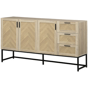 Buffet Cabinet, Coffee Bar Cabinet with Drawers and Adjustable Shelves, Oak