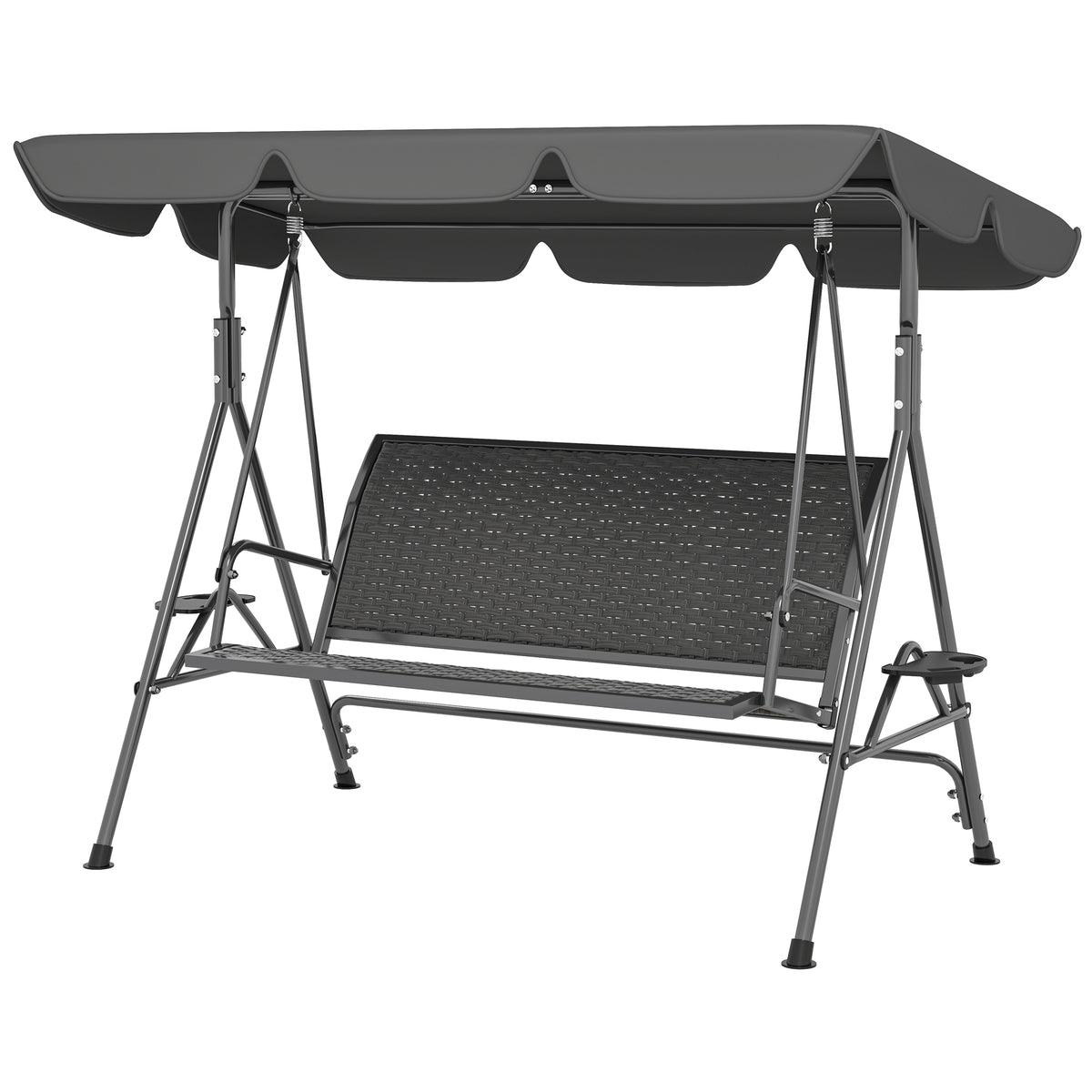 3-Seat Patio Swing Chair, Outdoor Canopy Swing Glider with Adjustable Shade, Rattan Seat and Steel Frame – view 3