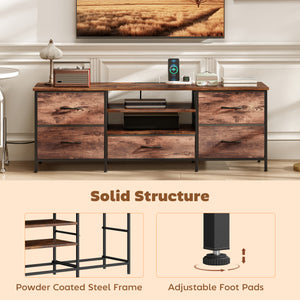 TV Stand for TVs up to 65 Inch, Industrial TV Console with Charging Station, 5 Drawers and Open Shelves – view 5