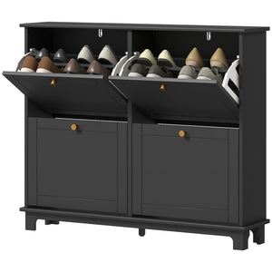 Modern Shoe Storage Cabinet, Narrow Shoe Cabinet with 4 Flip Drawers, Adjustable Shelves