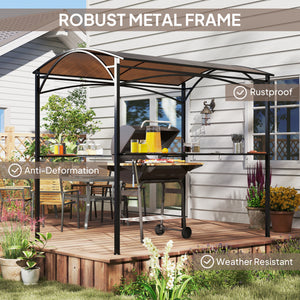 8' x 5' Hardtop Grill Gazebo, Outdoor BBQ Gazebo with PC Board Roof, BBQ Canopy Gazebo with 2 Side Shelves and 10 Hooks