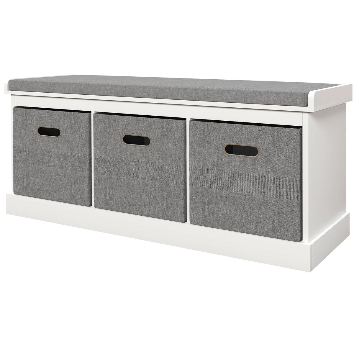 Shoe Storage Bench with Seat, Entryway Bench Seat with Cushion, 3 Fabric Drawers for Hallway, Dark Grey – view 15