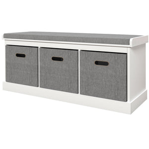 Shoe Storage Bench with Seat, Entryway Bench Seat with Cushion, 3 Fabric Drawers for Hallway, Dark Grey – view 15