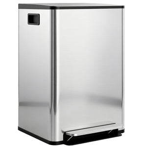 2 x 30L / 7.9 Gallon Dual Trash Can with Removable Inner Buckets and Handles for Kitchen, Office, Bathroom, Silver