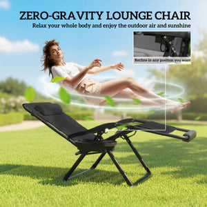 Zero Gravity Chair, Reclining Outdoor Lounger Chair with Cup Holder, 400 LBS Capacity, Black – view 3