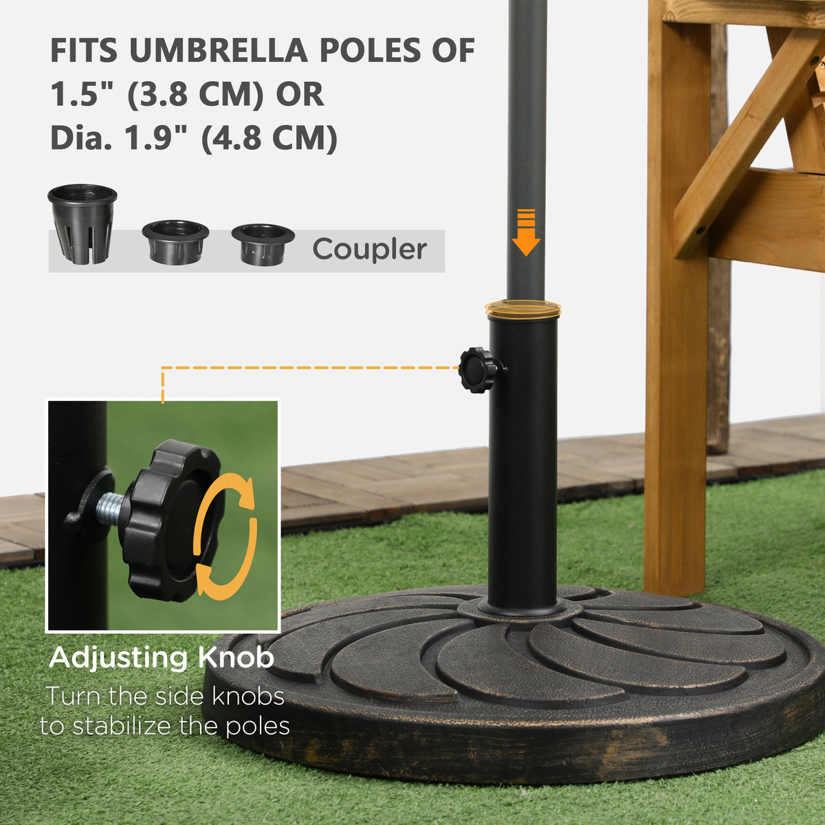 40 lb Heavy Duty Patio Umbrella Base, 21" Round Resin Market Umbrella Stand for Outdoor, Garden, Backyard, Bronze