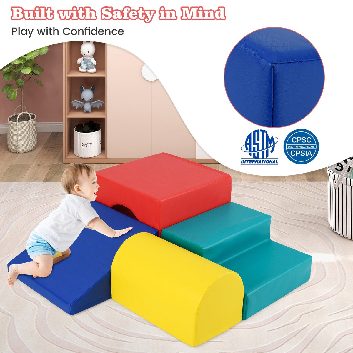 Climb and Crawl Foam Block Play Set for Infant Baby-Red view 7