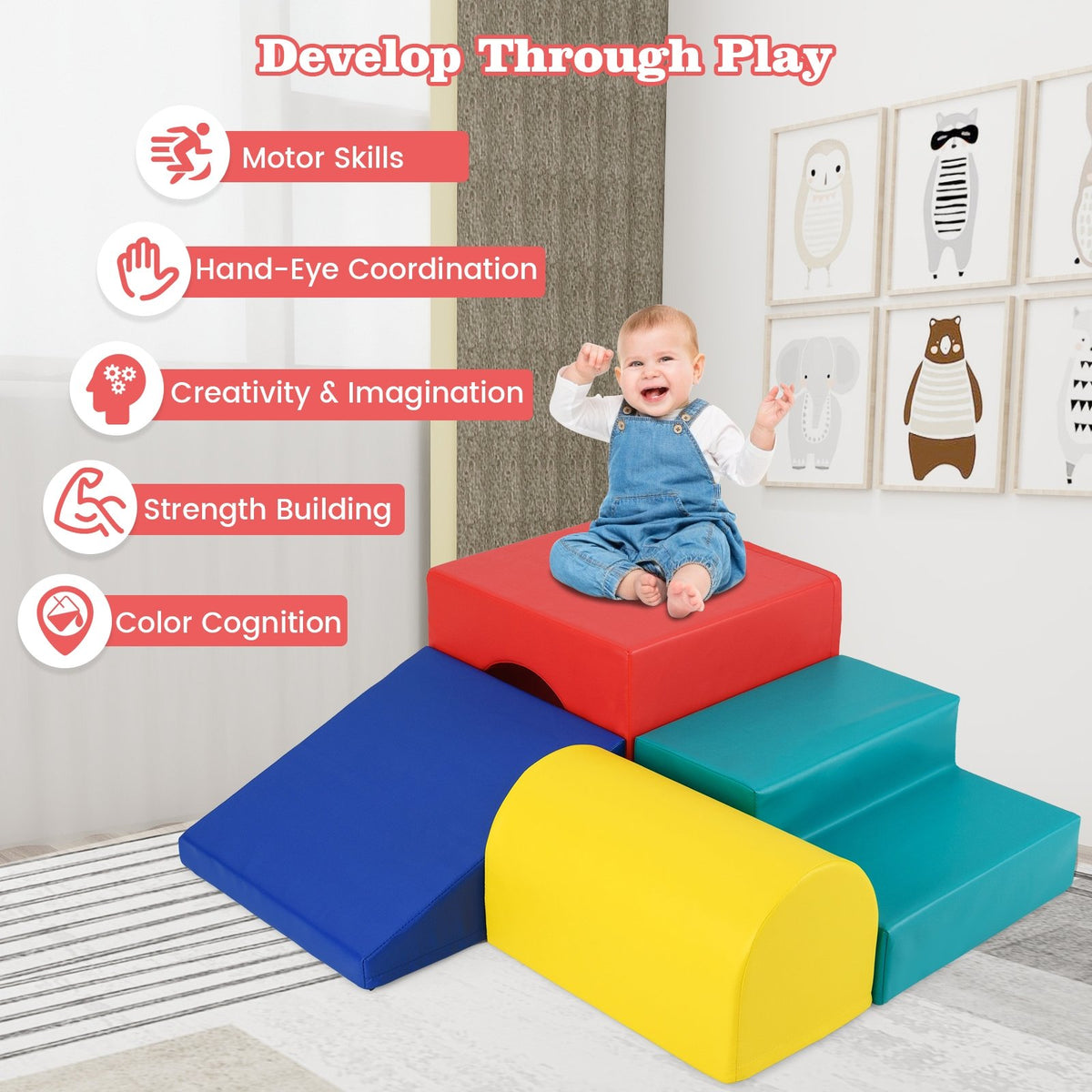 Climb and Crawl Foam Block Play Set for Infant Baby-Red view 9