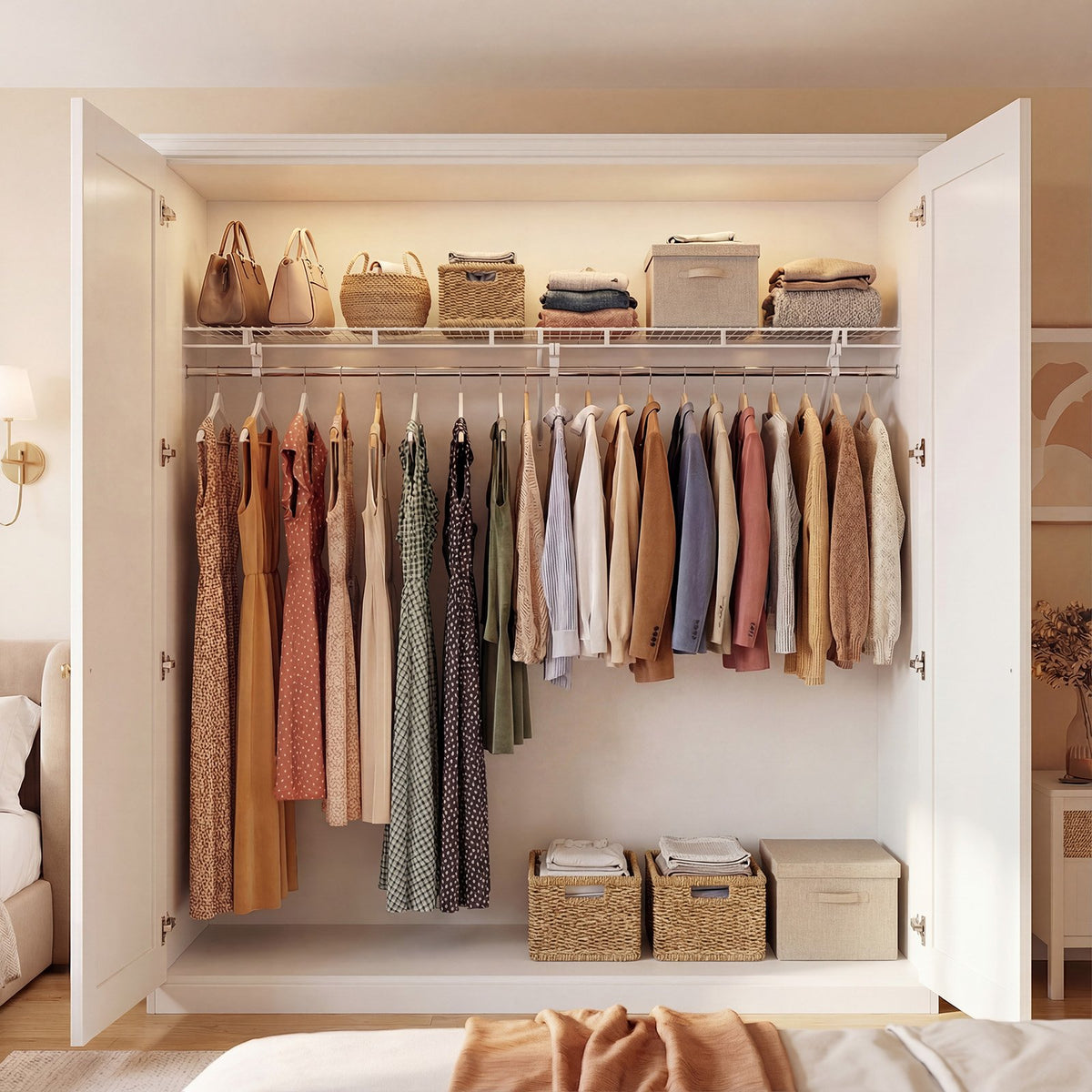 Closet Shelves Wall Mounted with Hanging Rod for Laundry Room view 2