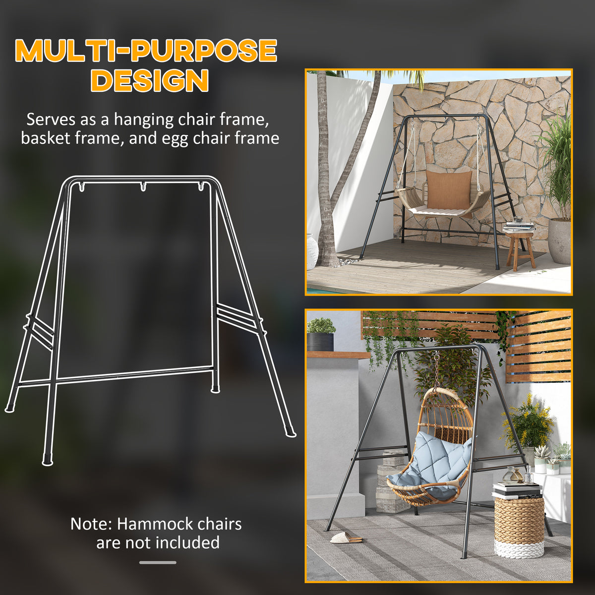Hammock Chair Stand, Hanging Heavy Duty Metal Frame Hammock Stand for Hanging Hammock Air Porch Swing Chair, Egg Cahir, Indoor & Outdoor Use, 70.1" x 56.3" x 70.9" Black