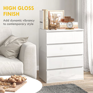 4 Drawer Cabinet, High Gloss Drawer Chest for Bedroom, Chest of Drawers with Metal Runners and Groove Handles, Black