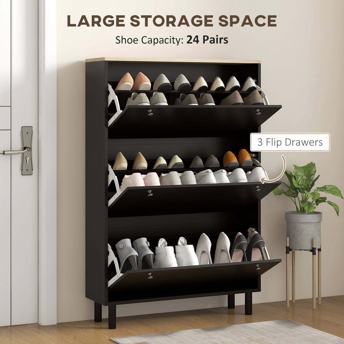Shoe Storage with 3 Flip Drawers and Adjustable Shelves – view 3