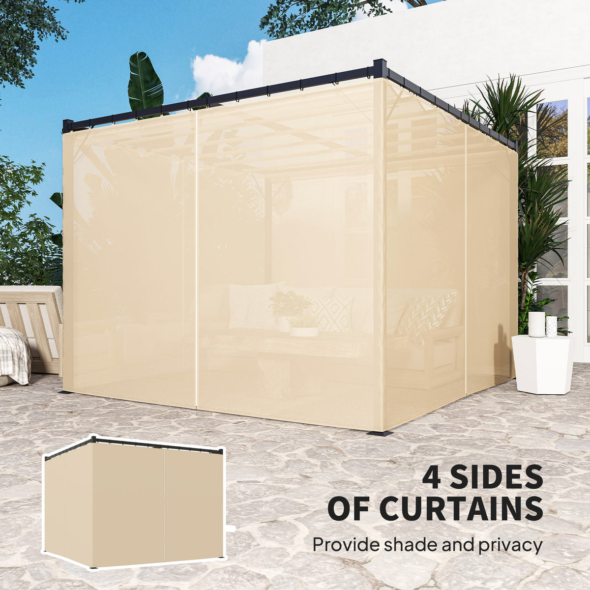 10' x 10' Retractable Pergola Canopy with Sidewalls, Metal Outdoor Gazebo Sun Shade Shelter, Beige – view 4