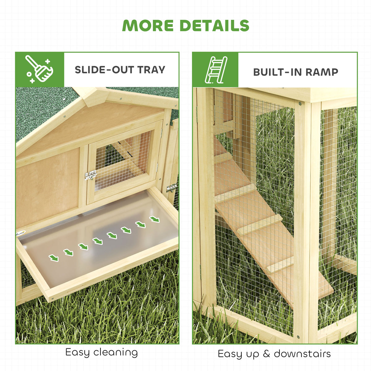 Wooden Chicken Coop, Outdoor Backyard Garden Large Rabbit Hutch with Nesting Box, Run, Ramp, Drawer