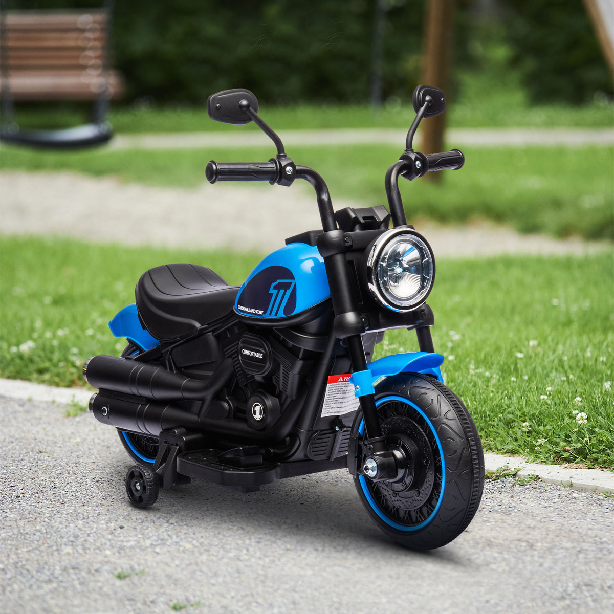 Aosom 6V Kids Motorcycle with Training Wheels, Foot Pedal, Headlight, Music, Forward/Reverse, Single-Button Start
