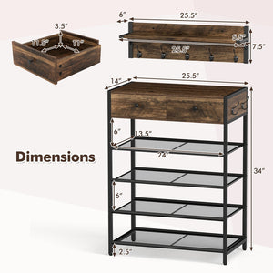 Coat Rack Shoe Stand Set 5-Tier Shoe Rack with Wall-Mounted Coat Hanger-Brown view 5