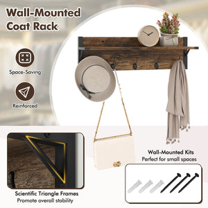 Coat Rack Shoe Stand Set 5-Tier Shoe Rack with Wall-Mounted Coat Hanger-Brown view 9