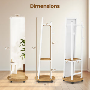 Coat Rack with Full Length Mirror Freestanding Coat Tree with 3 Hooks-Natural view 4