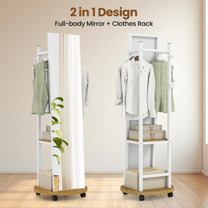 Coat Rack with Full Length Mirror Freestanding Coat Tree with 3 Hooks-Natural view 7