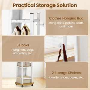 Coat Rack with Full Length Mirror Freestanding Coat Tree with 3 Hooks-Natural view 8