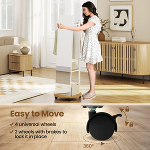 Coat Rack with Full Length Mirror Freestanding Coat Tree with 3 Hooks-Natural view 9