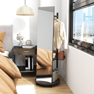Coat Rack with Full Length Mirror Freestanding Coat Tree with 3 Hooks-Walnut view 5