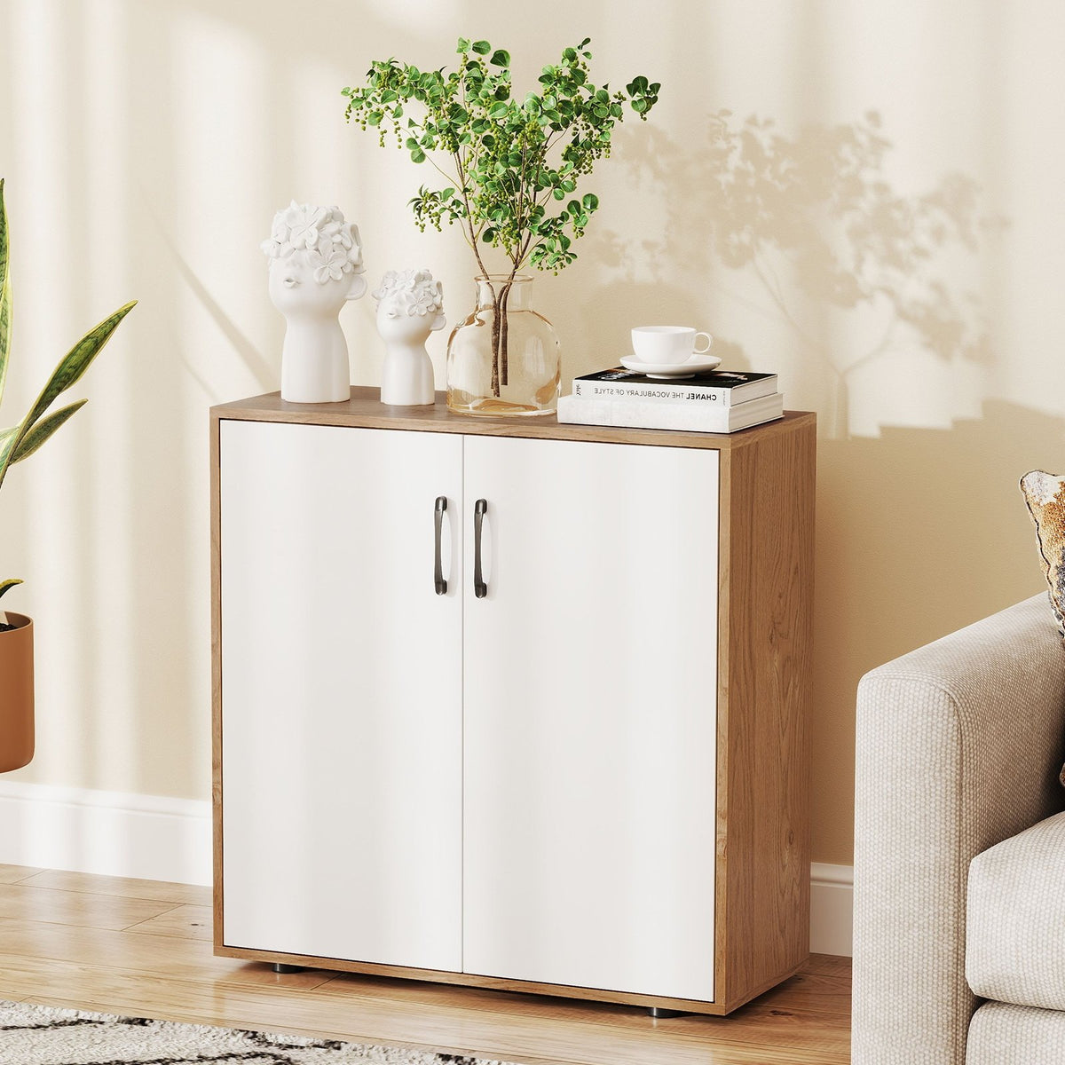 Coffee Bar Cabinet with 5-Position Adjustable Shelf for Living Room Dining Room-Natural view 3